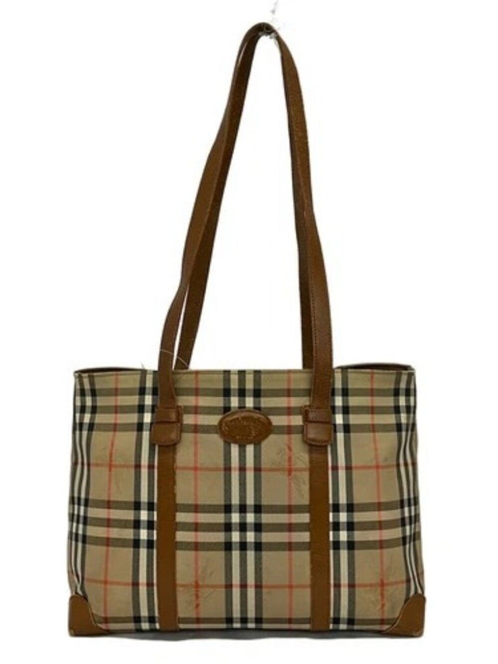 Burberry's Beige Black Multi Nylon Leather Tote Bag